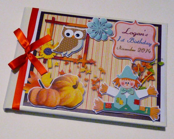 Pumpkin patch birthday guest book, scarecrow, autumn, fall guest book