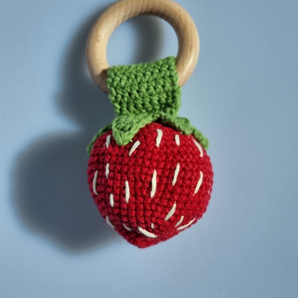 Crochet rattle strawberry - Folksy