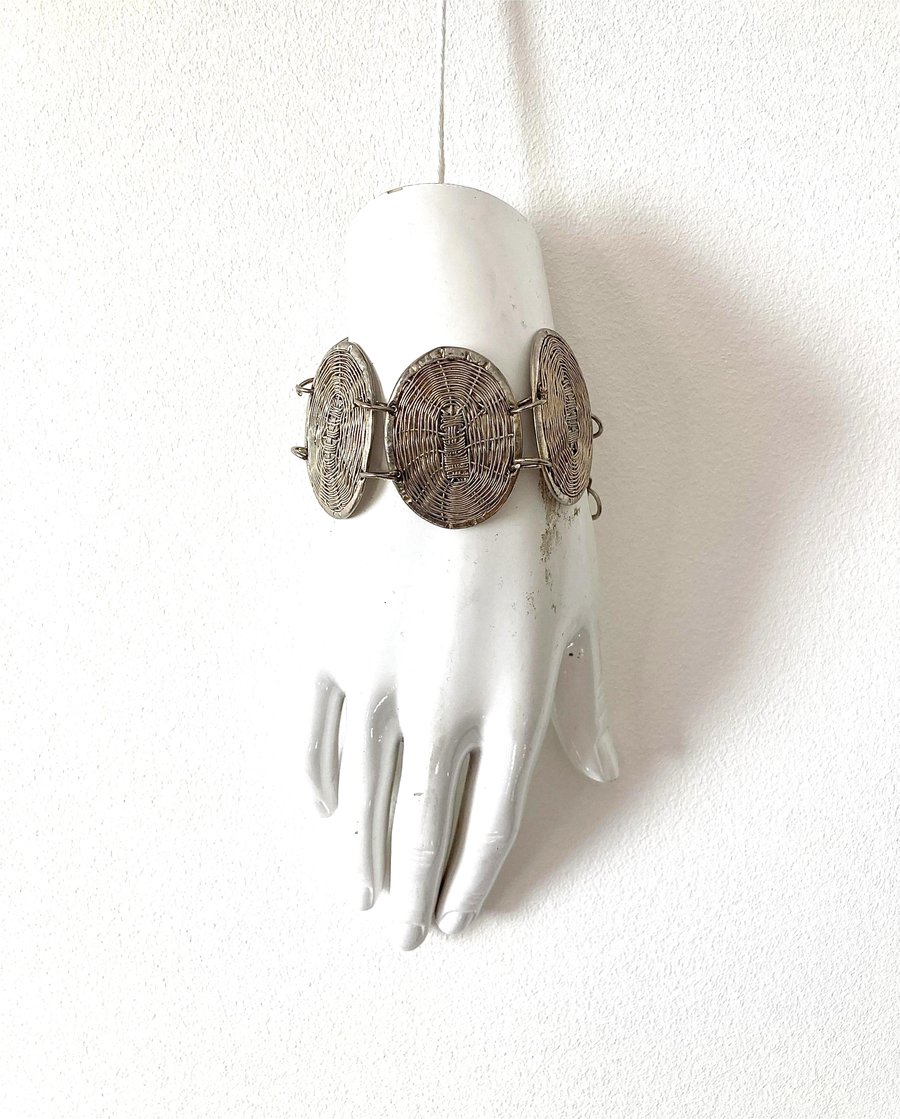 Upcycled Artisan Hand Weave Artistic Wire Bracelet Bangle - one off item 