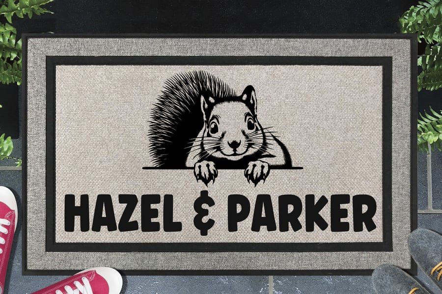 Squirrel Door Mat - Personalised Grey Squirrel - All Weather Doormat - 45x70cm 