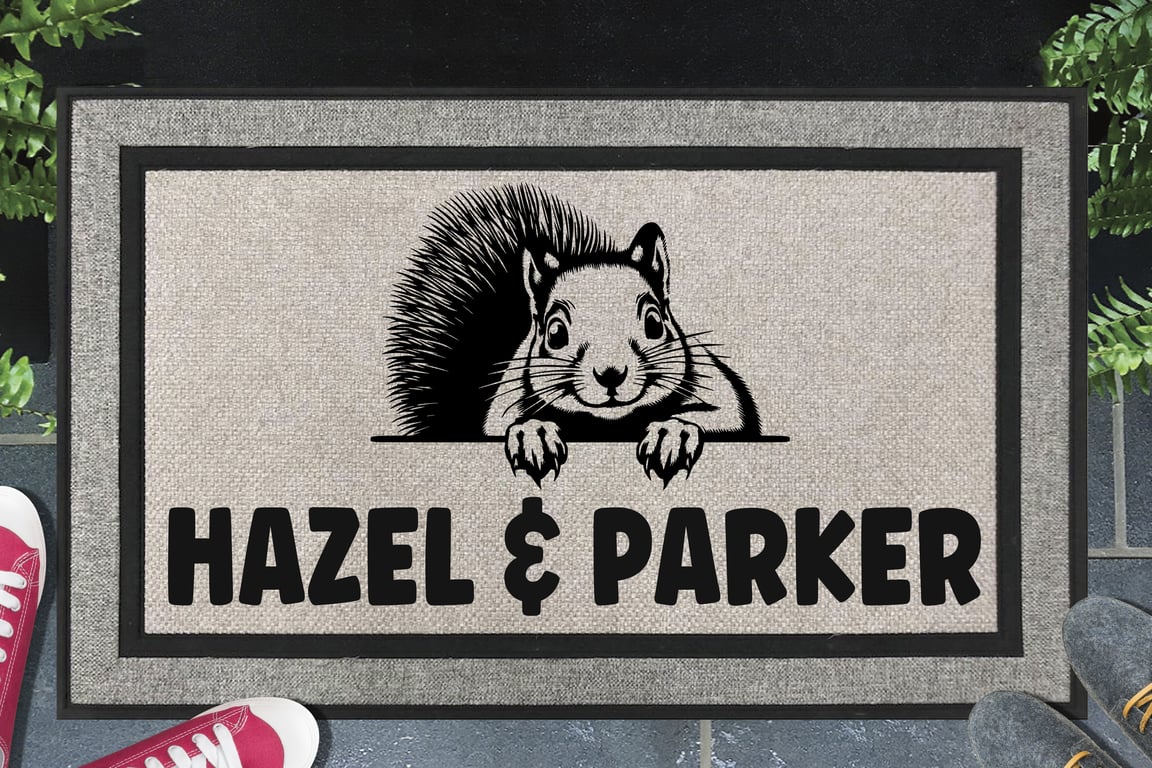 Squirrel Door Mat - Personalised Grey Squirrel - All Weather Doormat - 45x70cm 
