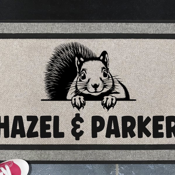 Squirrel Door Mat - Personalised Grey Squirrel - All Weather Doormat - 45x70cm 