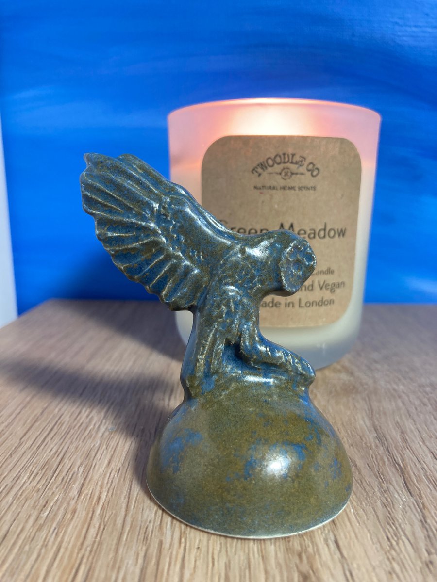 Storm Blue Owl Candle Snuffer Ornament 