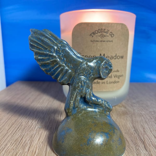 Storm Blue Owl Candle Snuffer Ornament 