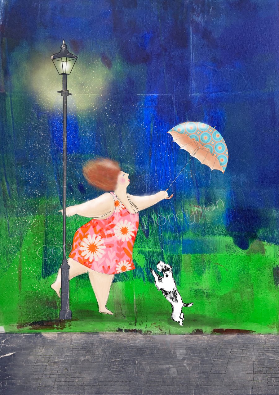 Dancing in the rain mixed media art print