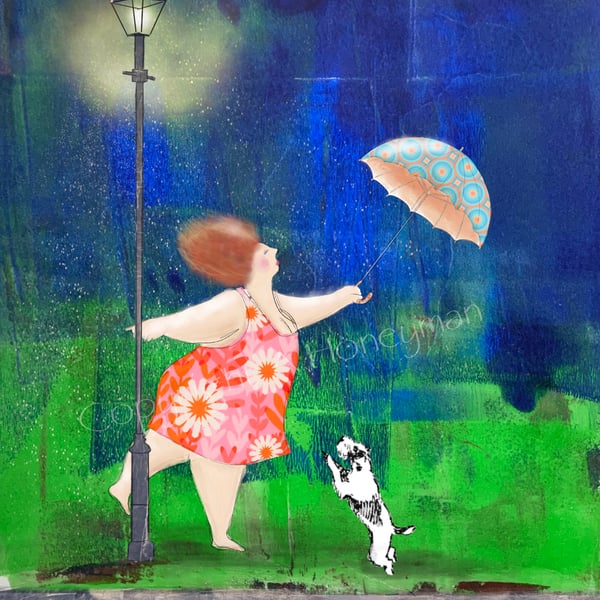 Dancing in the rain mixed media art print