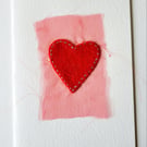Handmade 'Red Heart' Fabric Greeting Card 