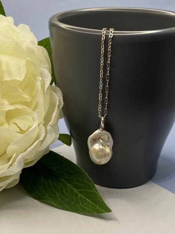 Baroque fireball pearl pendant on sterling silver chain