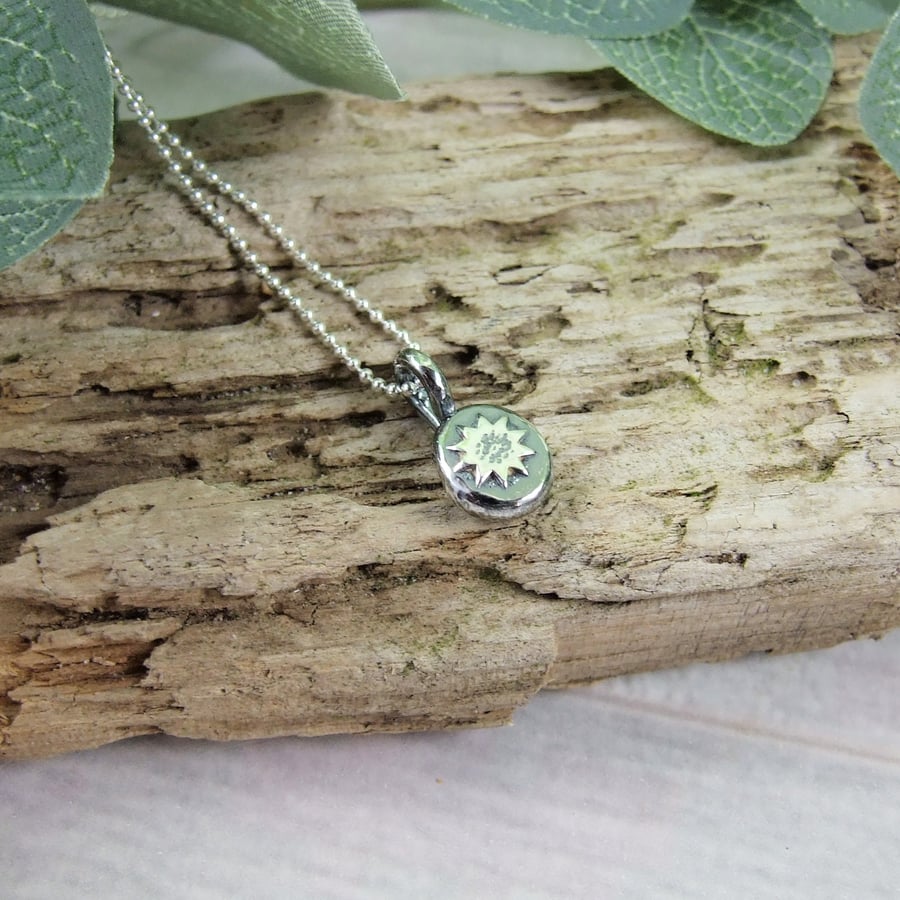 Silver Nugget with Sunflower Pendant, Recycled Silver Necklace