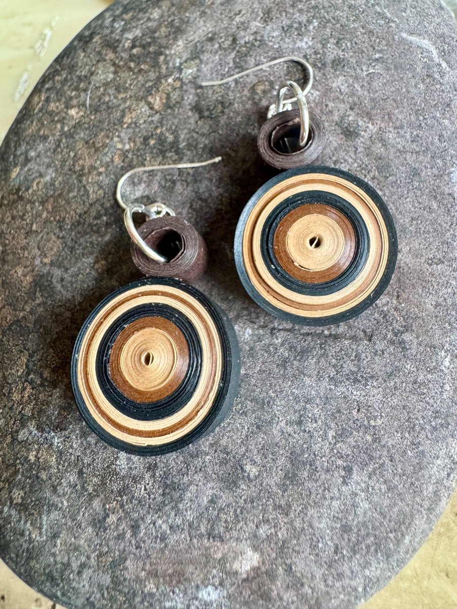 Brown and black handmade Paper dangle earrings