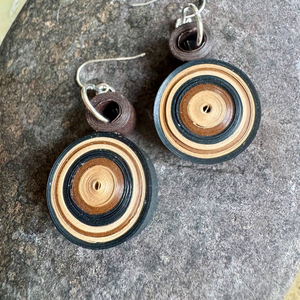Brown and black handmade Paper dangle earrings