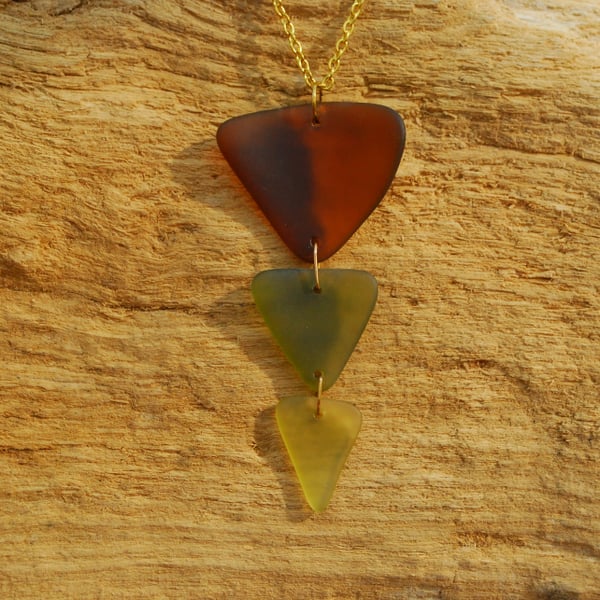 Beach glass pendant three triangles