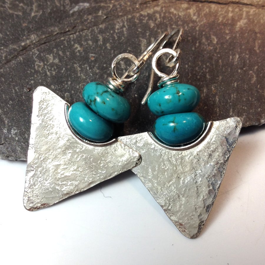Turquoise and silver tribal earrings