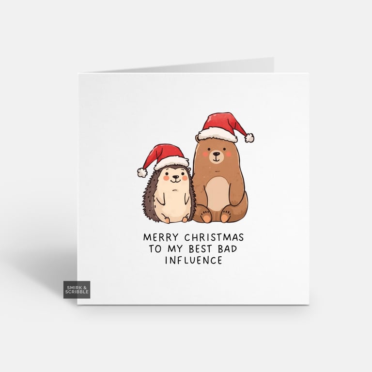 Unique Funny Christmas Card - Cute Xmas Greeting - Bear & Hedgehog