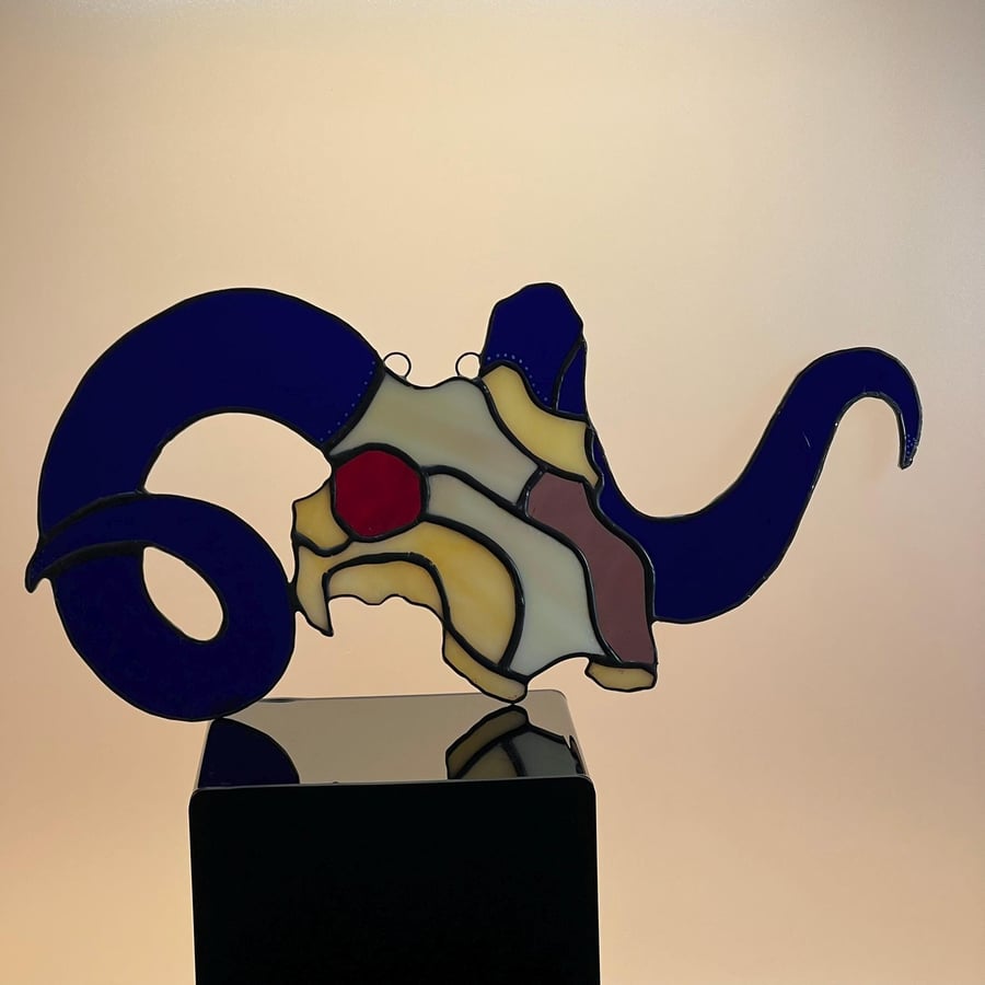 Stained Glass Sheep Skull Suncatcher, Glass Art