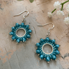 Beautiful blue beaded hoop statement dangle boho earrings 
