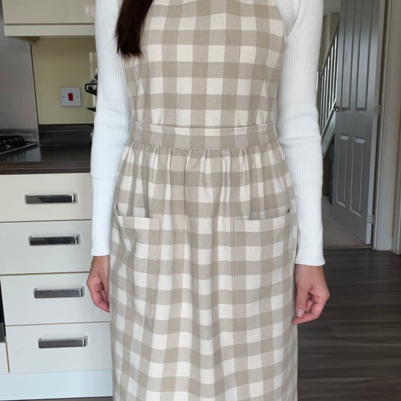 Handmade Cotton Beige Apron with Adjustable Straps