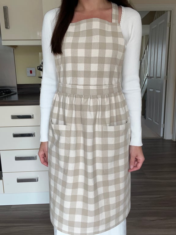 Handmade Cotton Beige Apron with Adjustable Straps