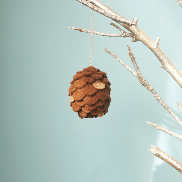 Felt pine cone dangling ornament with glitter details