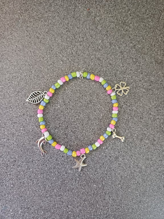 Pretty colourful silver charm bracelet, beaded charm bracelet, stocking filler 