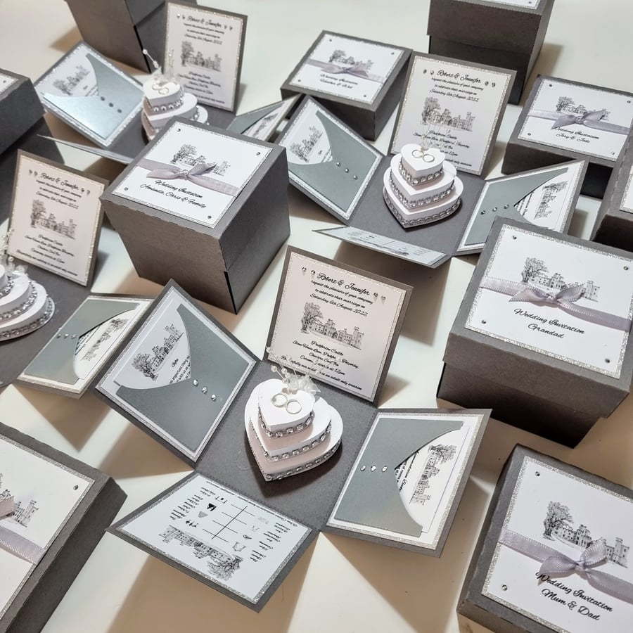 Illustrated Styled Exploding Wedding Invitation Boxes - Luxury Invites 