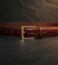 Burgundy Full Grain Crocodile Embossed Belt Gold-Tone Buckle Mens Belt 38mm - Image 4
