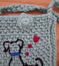 Sage Green Crochet Phone Or Glasses Bag With Embroidered Cat And Dog (J197) - Image 4