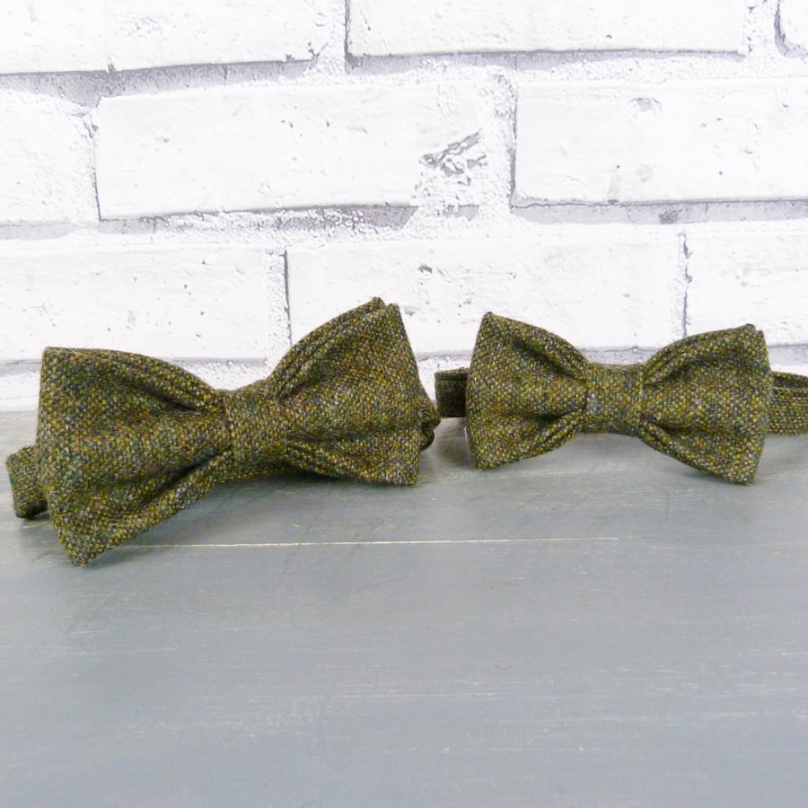Father and Son Yorkshire Tweed bow tie set - dark green birdseye