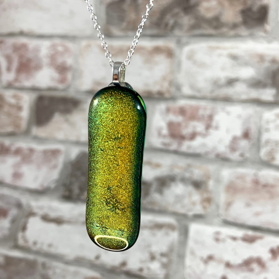Fused glass dichroic pendant on a silver chain