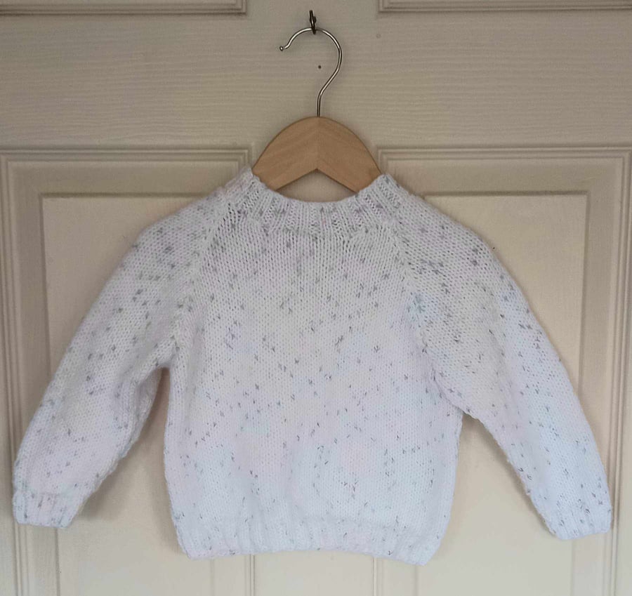 Hand knitted baby jumper white with prettu spots dk 10-18 months