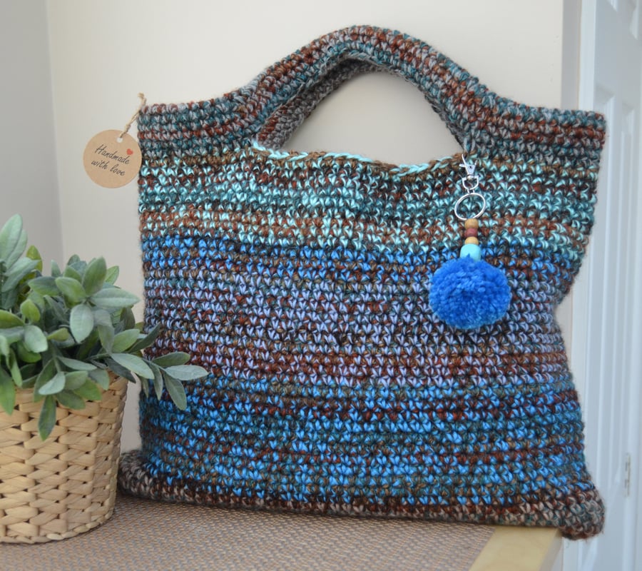 Delightful Blue And Brown Short Handled Bag