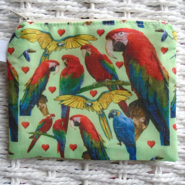 Parrot Macaw Themed Coin Purse or Card Holder.