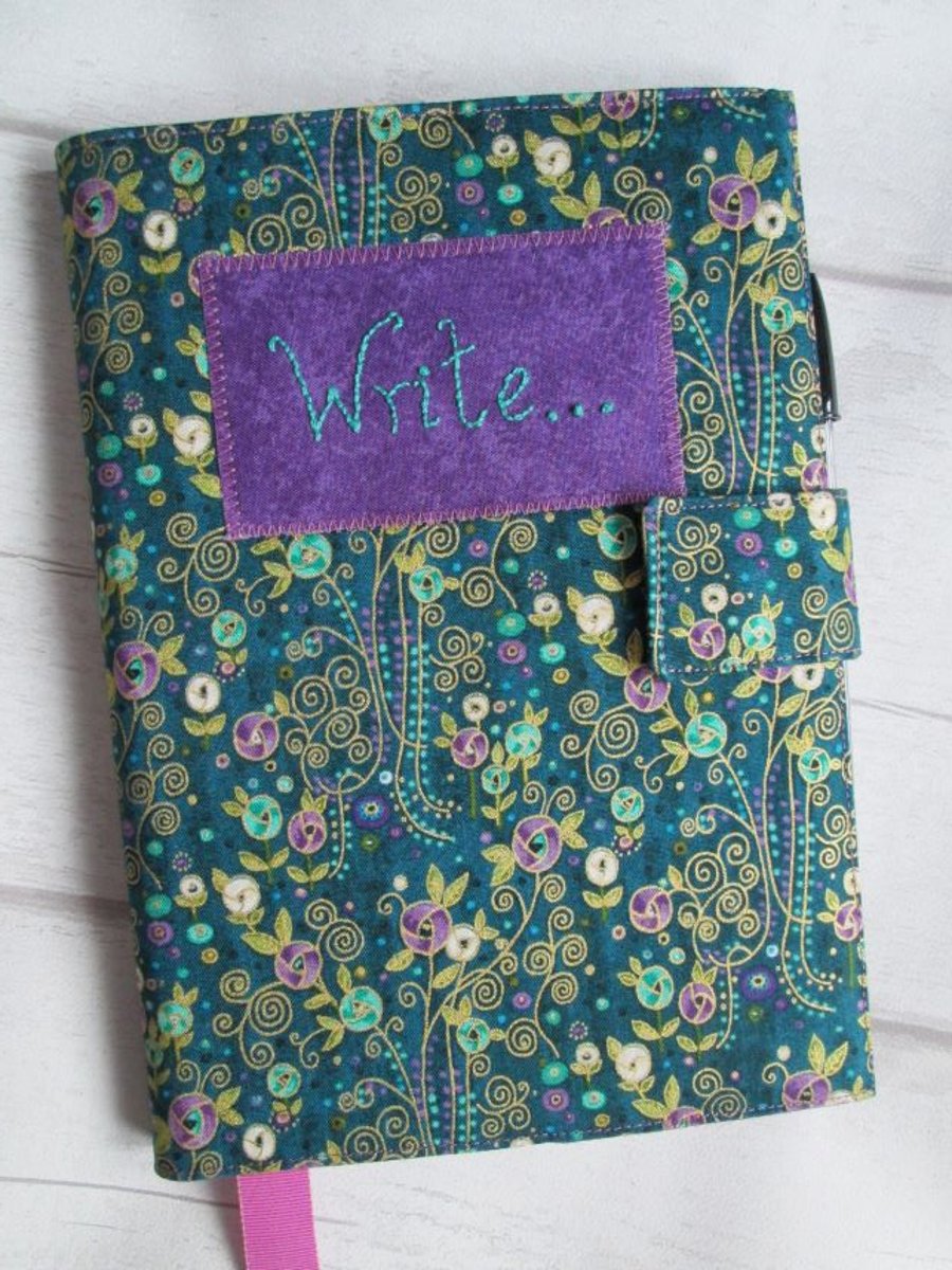 SOLD A5 Reusable Notebook Cover - Mackintosh Style Floral Print, Fabric Notebook