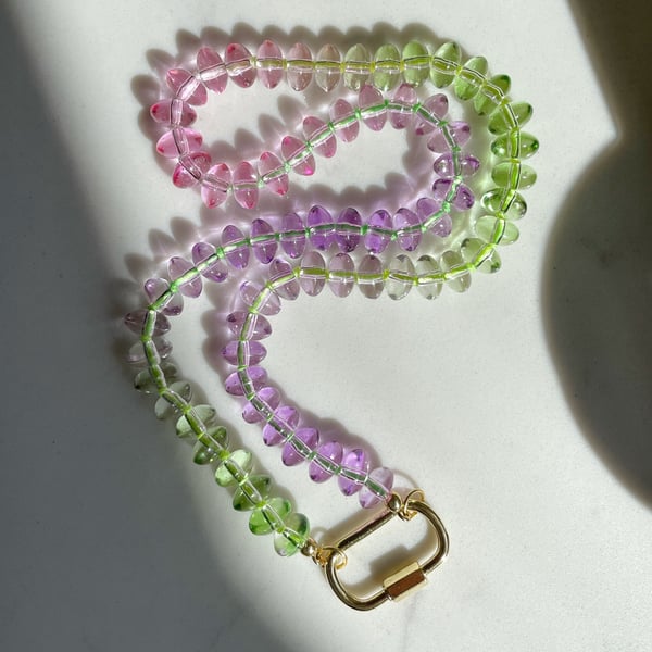 Quartz Neon Beaded Hand Knotted Necklace