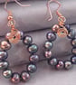 Peacock Cultured Pearl & Rose Gold Dangle Teardrop Hoop Earrings - Image 1
