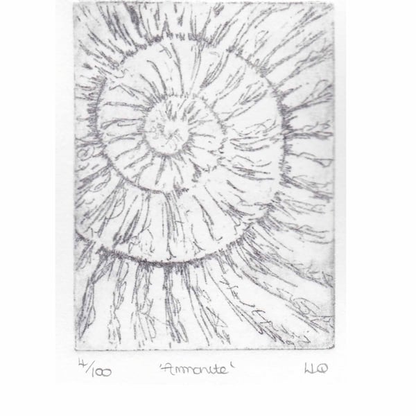 Etching no.4 of an ammonite fossil in an edition of 100