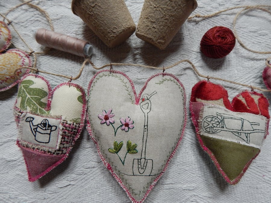 Gardening and Hearts - 56 cm - Bunting, wall hanging