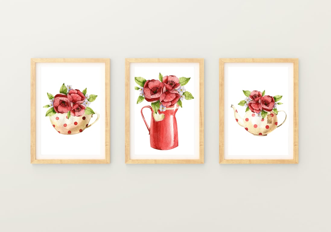 Poppy wall prints, Poppy wall art, Flowers wall art, kitchen wall decor