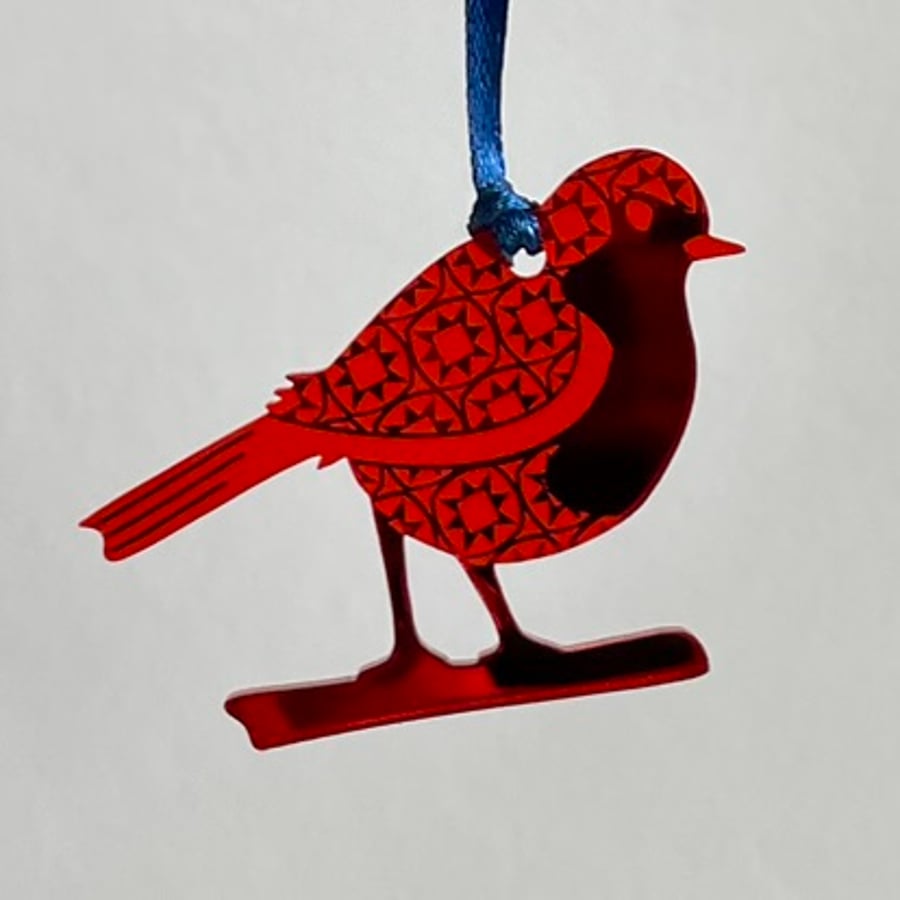 Red mirrored acrylic robin decoration
