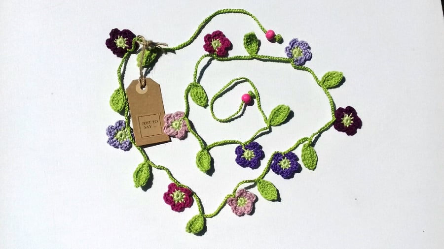 Crochet Flower Garland  in Heather Colours