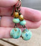 Rustic Yellow & Green Ceramic Dangle Earrings. Artisan Crafted Pottery Jewellery - Image 2