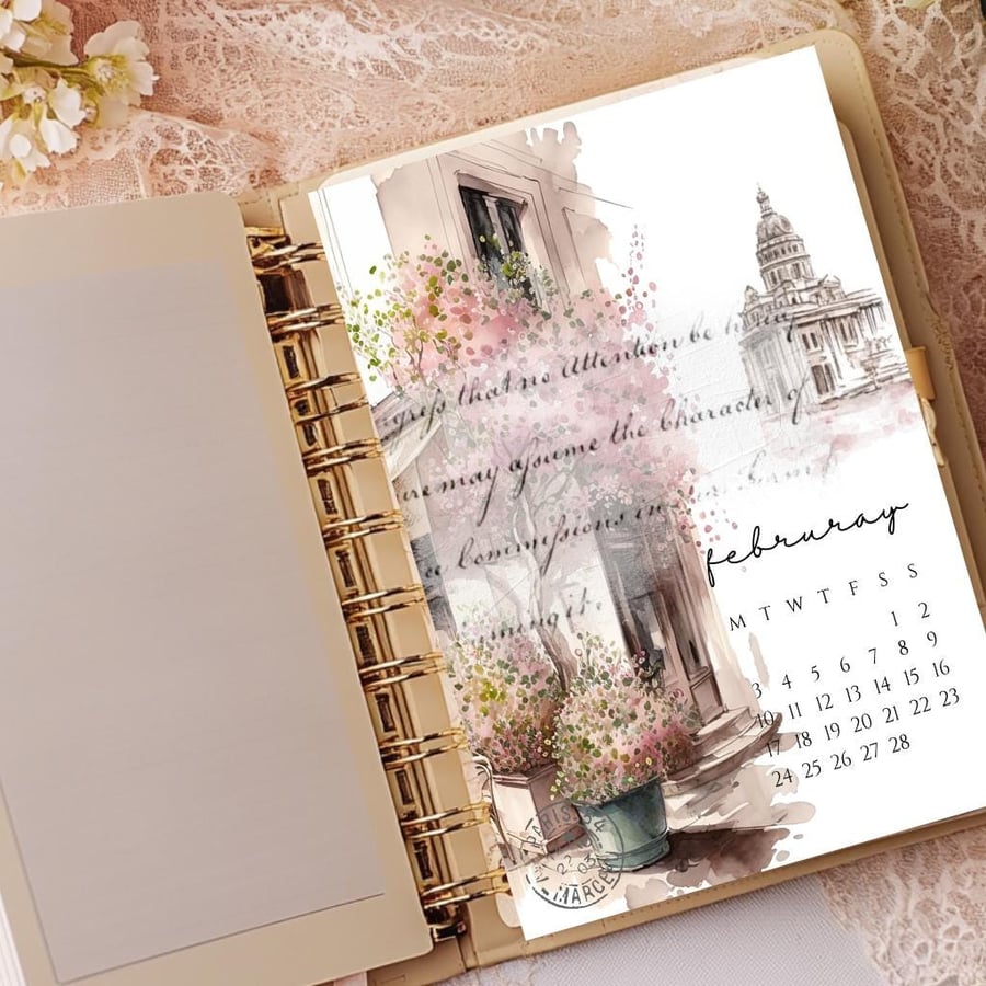 February Monthly Calendar Dashboard 2025 Monthly Planner Inserts Vintage Insert 