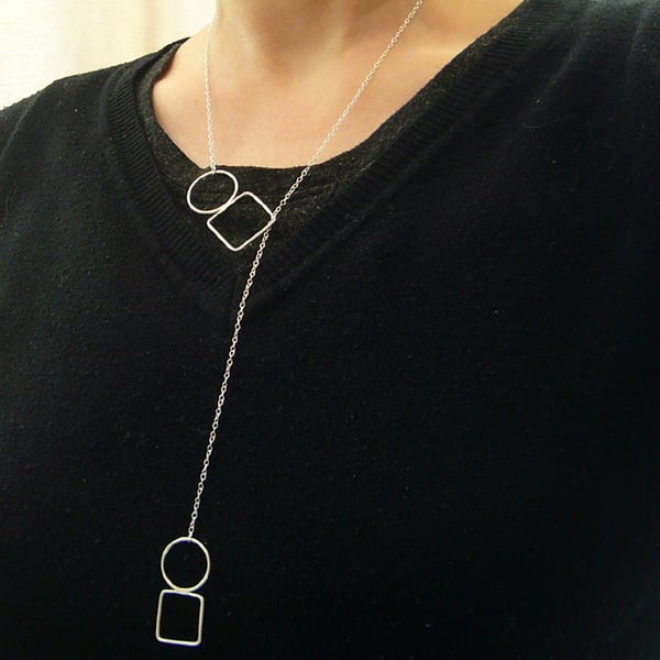 Double circle & square lariat necklace