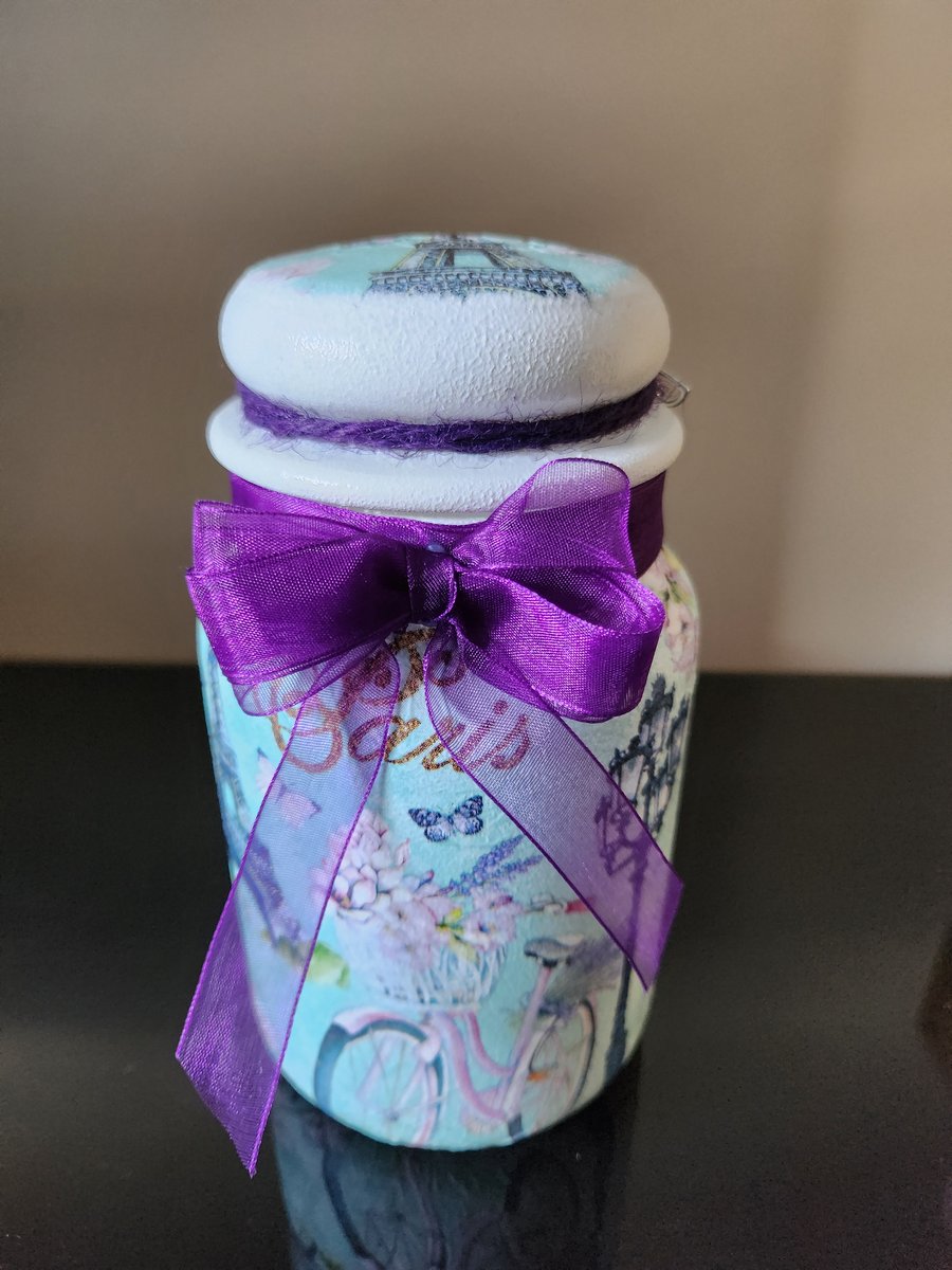 Decoupaged light Paris jar
