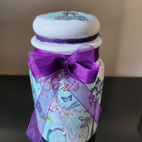 Decoupaged light Paris jar