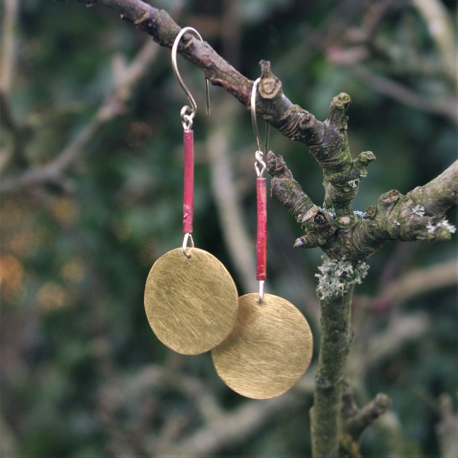  Brass Circle Statement Dangle Earrings 
