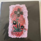 Black card with handmade paper: Abstract machine embroidery. Blank inside.