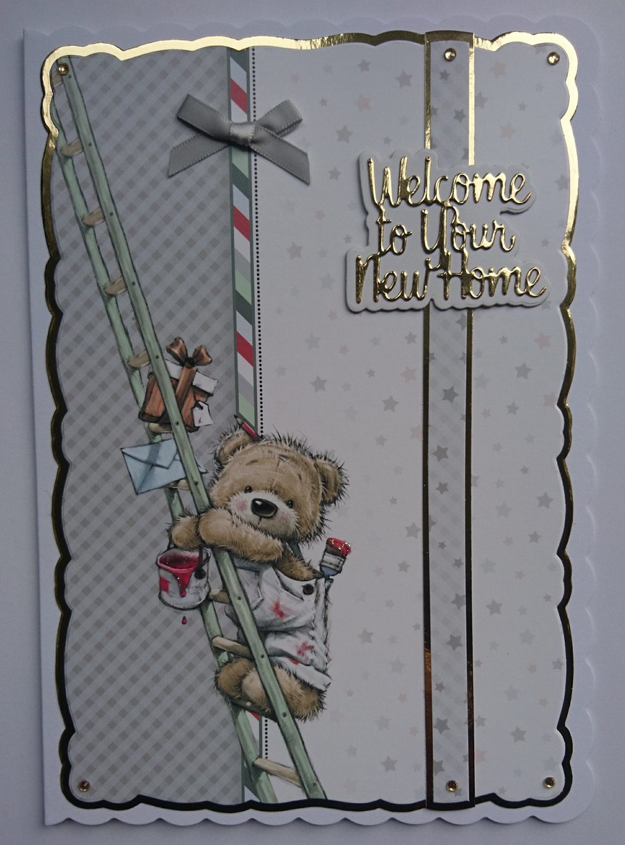 New Home Card Teddy Bear Painting and Decorating Ladder 3D Luxury Handmade