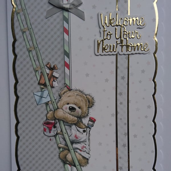 New Home Card Teddy Bear Painting and Decorating Ladder 3D Luxury Handmade