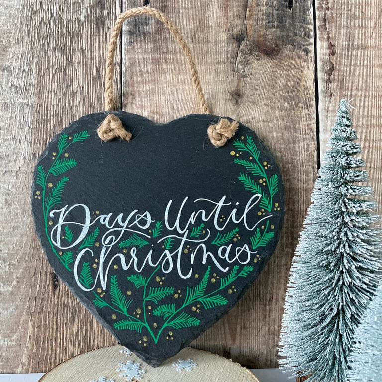 Personalised Slate Christmas Decoration: Heart Sign, Days Until Christmas